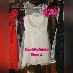 David's Bridal Powder Pink Lace Mini Dress